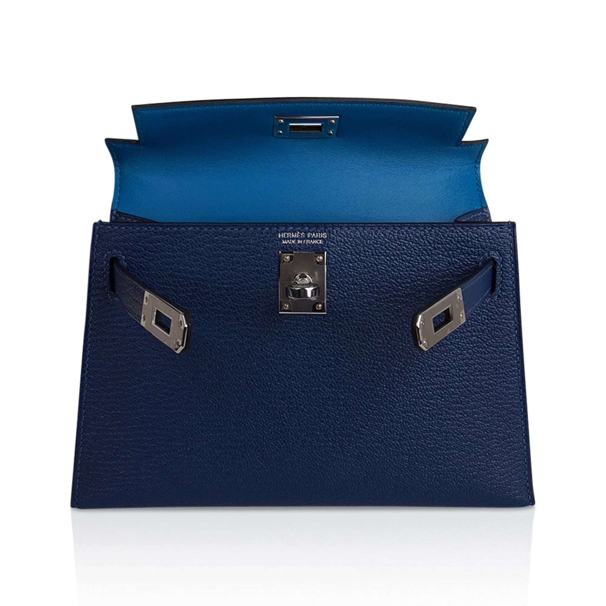 Special Order HSS Verso Mini Kelly 20 Sellier Bag Deep Bleu & Bleu Izmir Epsom Leather with Palladium Hardware