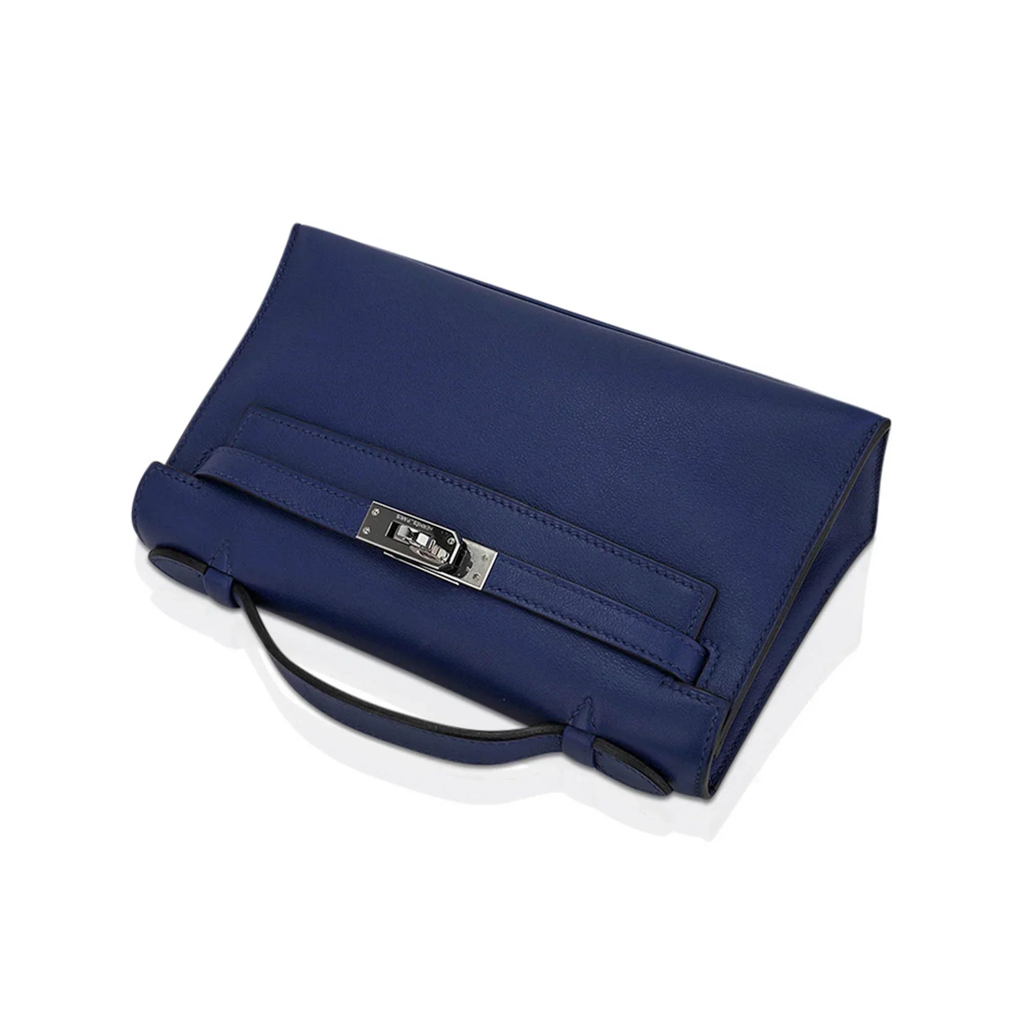 Kelly Pochette Clutch Bag Blue Sapphire Swift Leather with Palladium Hardware