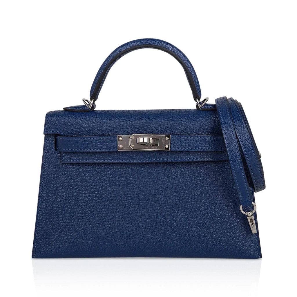 Special Order HSS Verso Mini Kelly 20 Sellier Bag Deep Bleu & Bleu Izmir Epsom Leather with Palladium Hardware