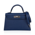 Special Order HSS Verso Mini Kelly 20 Sellier Bag Deep Bleu & Bleu Izmir Epsom Leather with Palladium Hardware