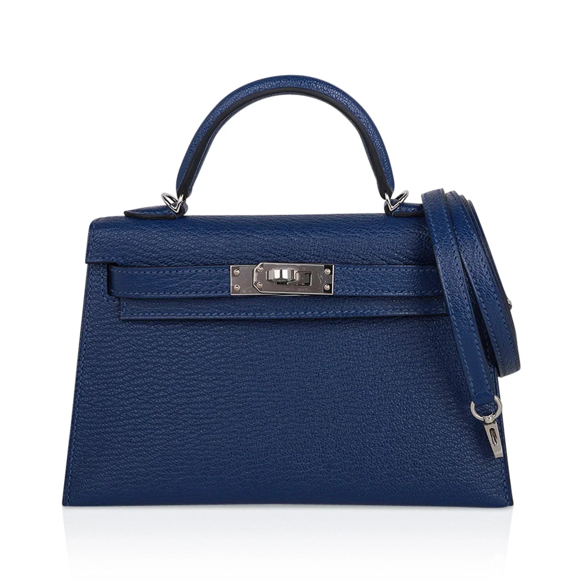 Special Order HSS Verso Mini Kelly 20 Sellier Bag Deep Bleu & Bleu Izmir Epsom Leather with Palladium Hardware