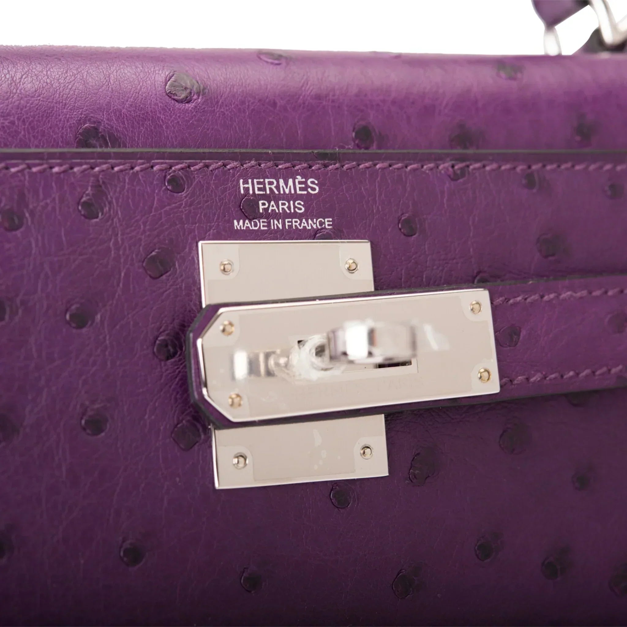 Kelly Violine Sellier Ostrich with Palladium Hardware