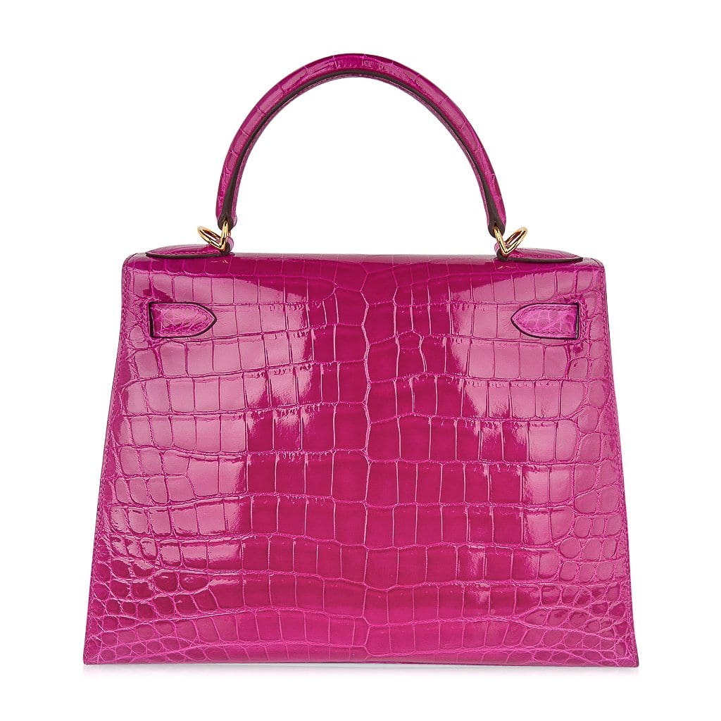 Kelly 28 Sellier Bag Rose Scheherazade Crocodile Gold Hardware