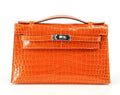 Kelly Pochette Clutch Bag Orange Feu Rare in Porosus Crocodile