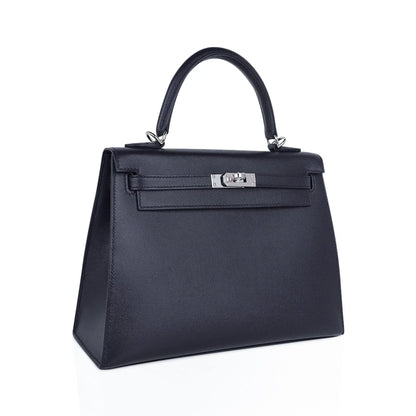 Verso Kelly Sellier 25 Bag Bleu de Minuit & Etrusque Veau Madame Leather with Palladium Hardware
