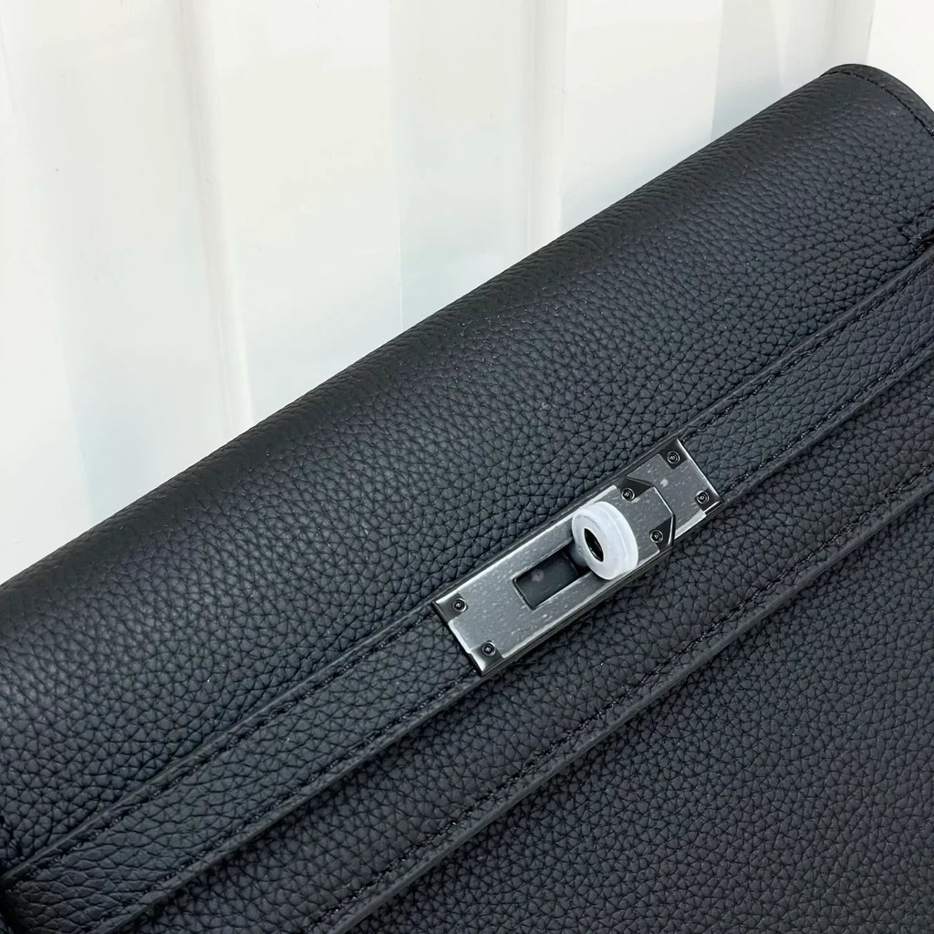 Kelly Depeches 25 Pouch Bag Blue Ocean Togo Leather with Palladium Hardware