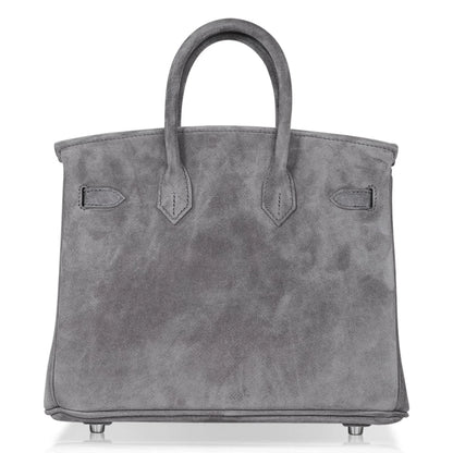 Birkin 25 Bag Gris Fume Doblis Suede with Palladium Hardware