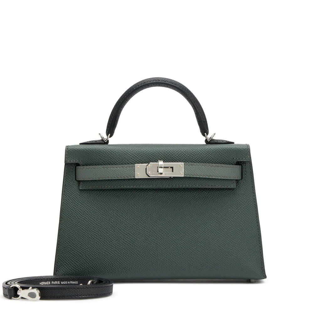 Kelly 20 II Vert Amande and Black Epsom Mini Palladium Hardware