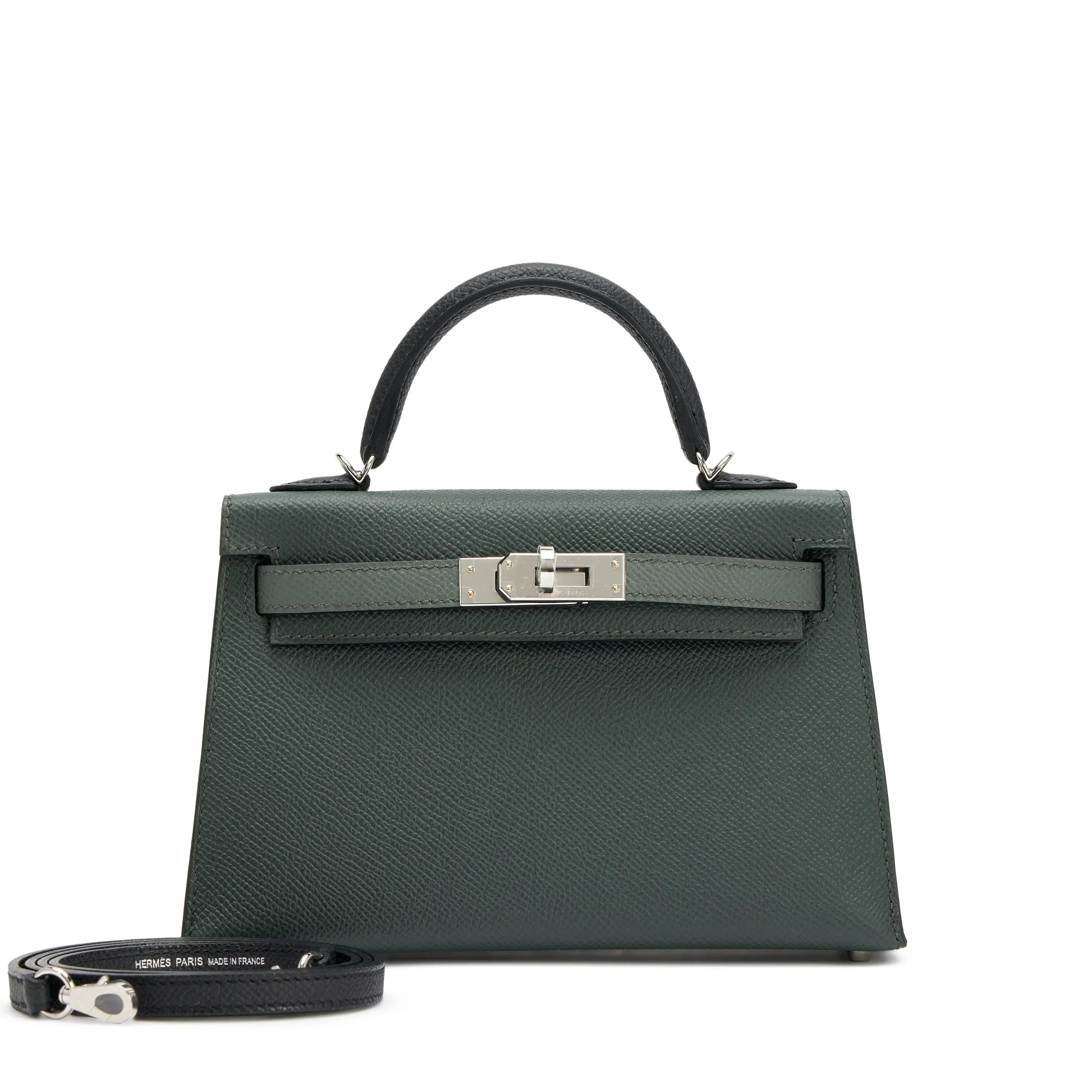 Kelly 20 II Vert Amande and Black Epsom Mini Palladium Hardware