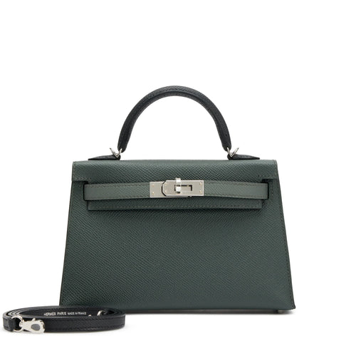 Kelly 20 II Vert Amande and Black Epsom Mini Palladium Hardware