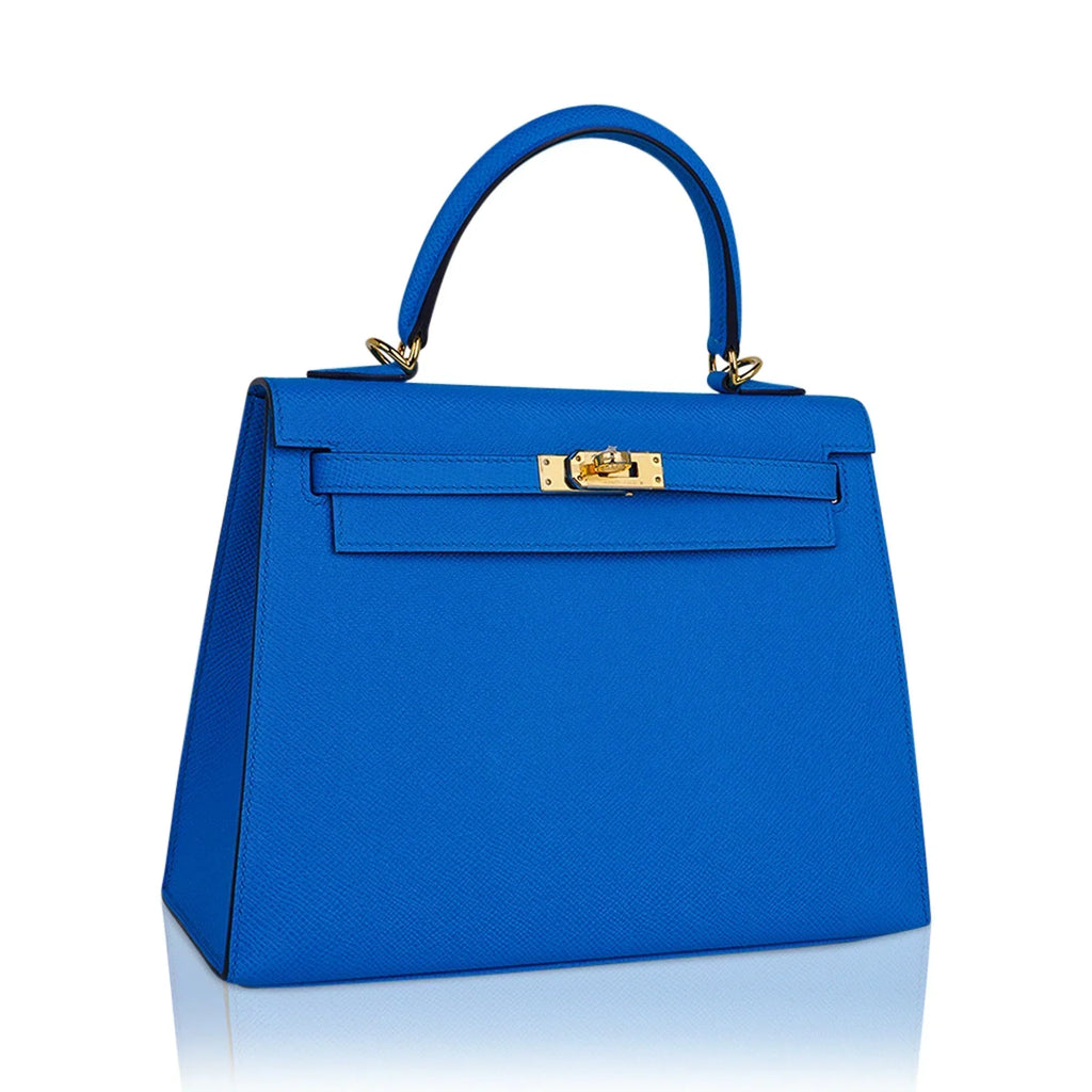 Kelly 25 Sellier Bag Blue Frida Epsom Leather with Gold Hardware