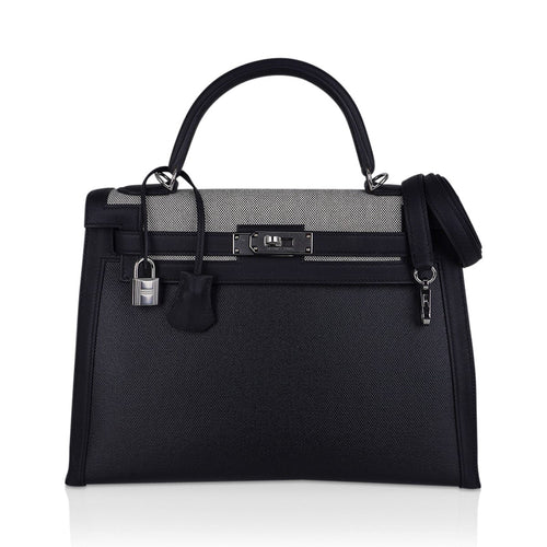 Kelly 32 Sellier Bag Toile H Berline & Plume Swift Leather with Palladium Hardware