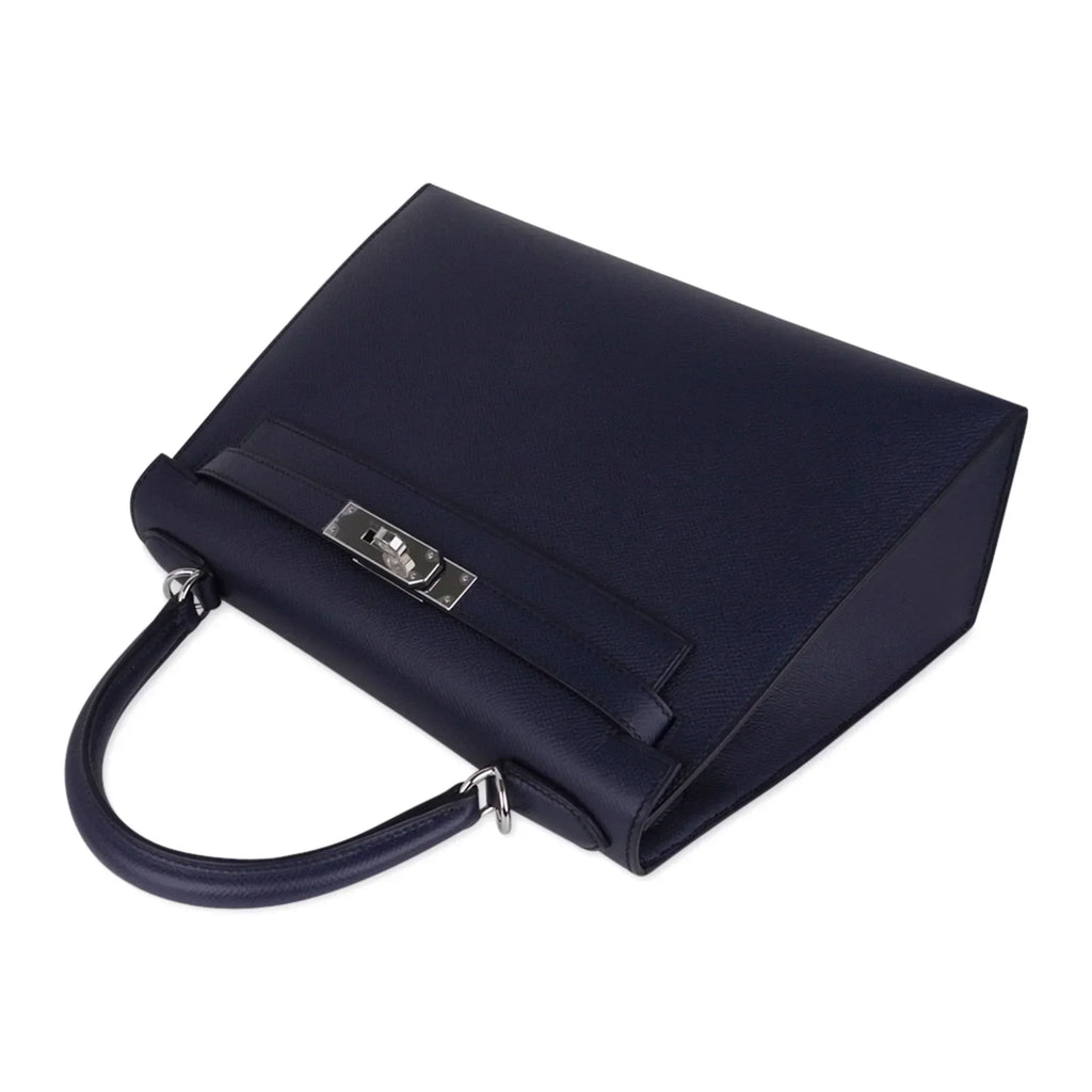 Kelly 28 Bag Blue Indigo Sellier Epsom Palladium Hardware New/Box