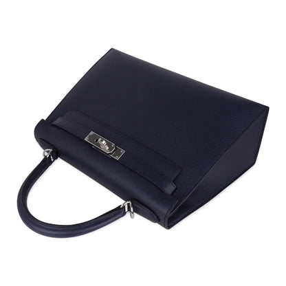 Kelly 28 Bag Blue Indigo Sellier Epsom Palladium Hardware New/Box