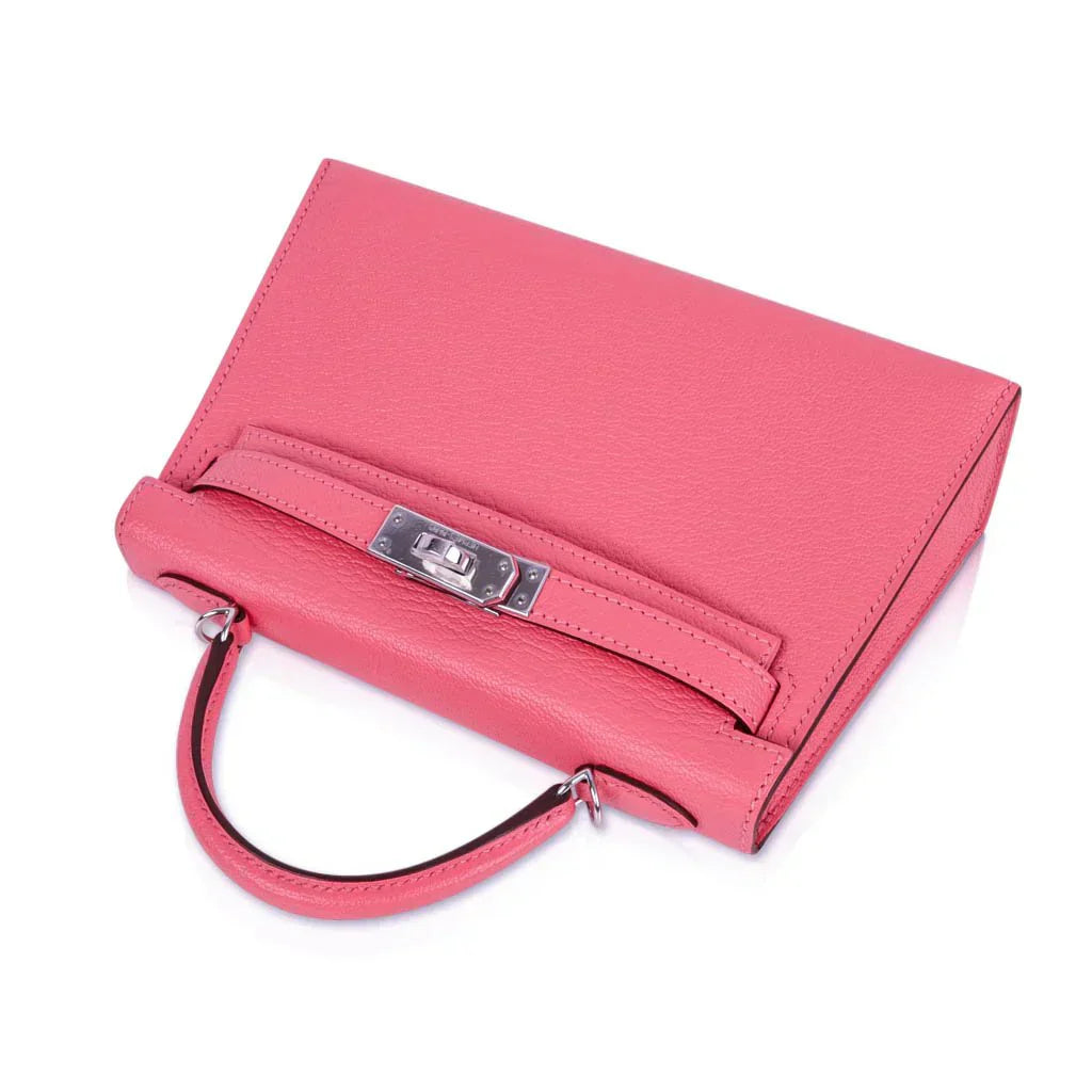Kelly 20 Mini Sellier Bag Rose Lipstick Chevre Leather Palladium Hardware
