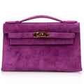 Kelly Pochette Doblis (Suede) Violet Purple Clutch Bag Gold