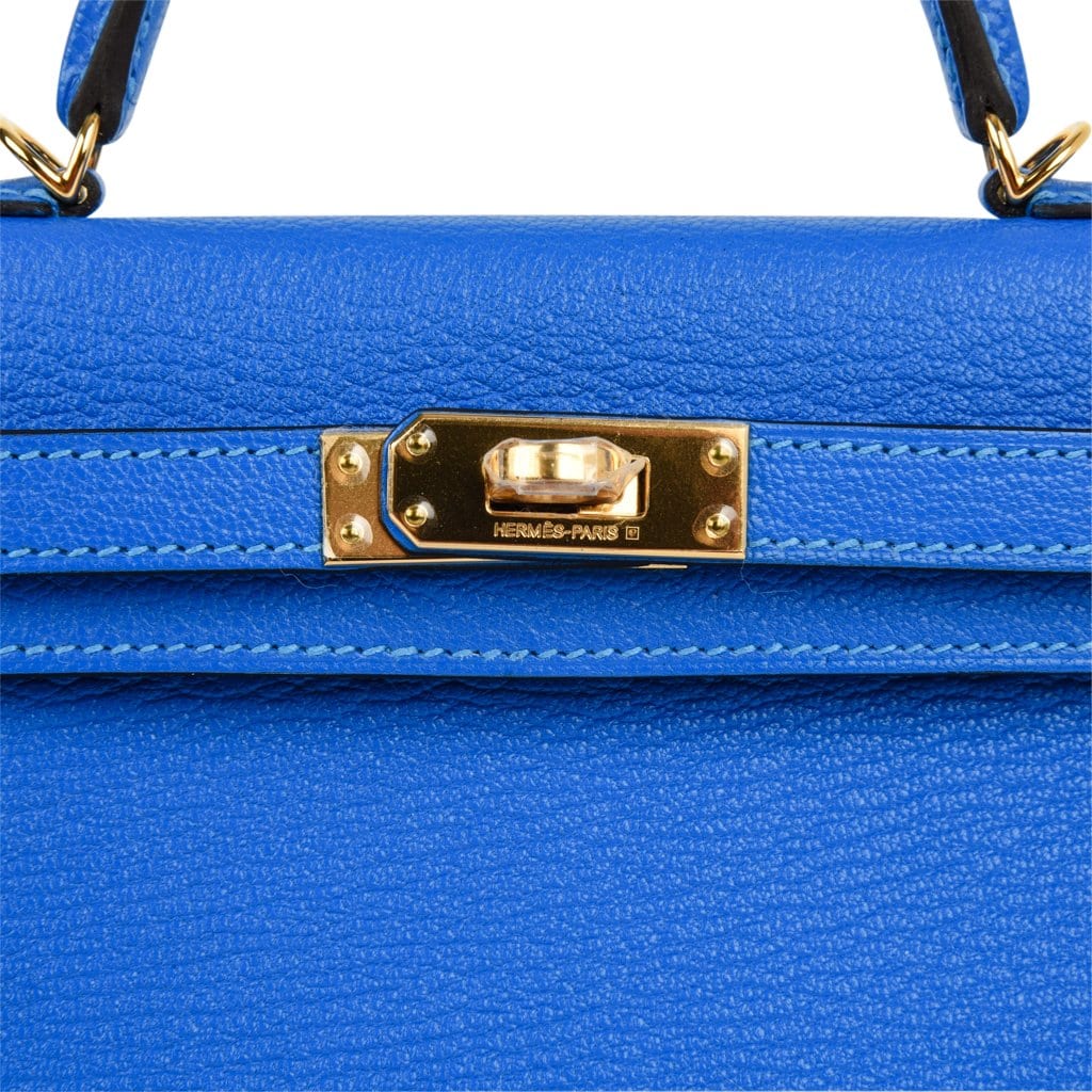 Kelly 20 Mini Sellier Bag Blue Hydra Chevre Leather Gold Hardware
