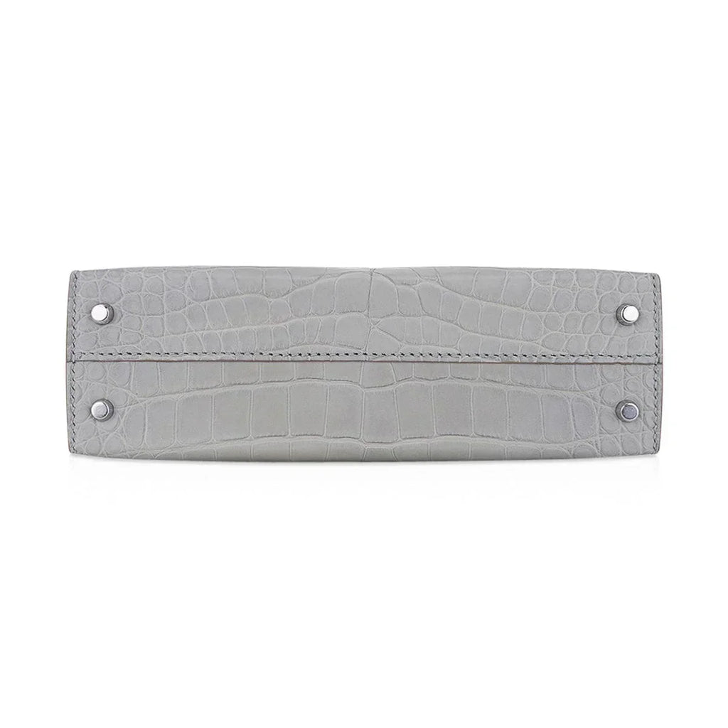 Limited Edition Mini Kelly 20 Sellier Matte Gris Perle Alligator Bag Palladium Hardware