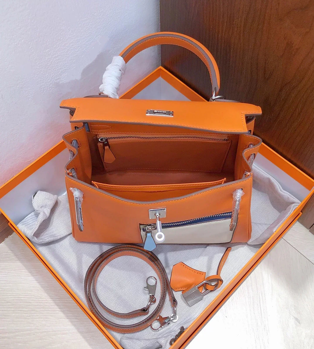 Kelly 25 Color Block Swift Leather Orange