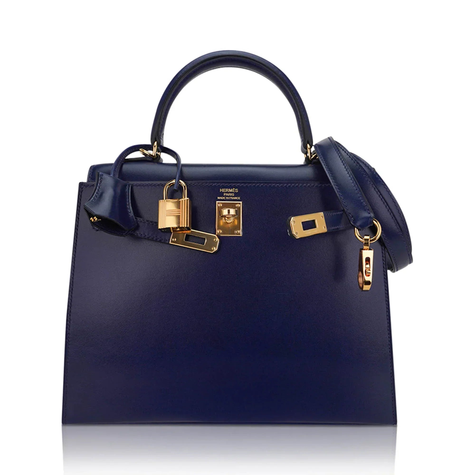 Kelly Sellier 25 Bag Blue Sapphire Box Leather with Gold Hardware