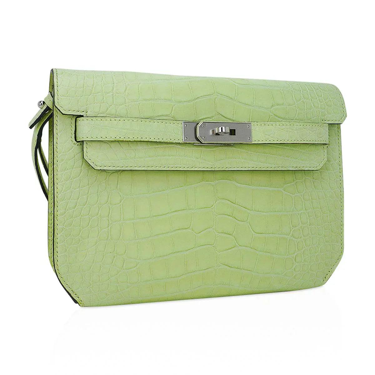 Kelly Depeches 25 Pouch Jaune Bourgeon Matte Alligator Palladium Hardware