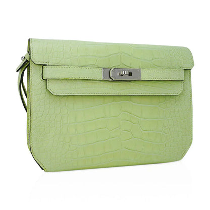 Kelly Depeches 25 Pouch Jaune Bourgeon Matte Alligator Palladium Hardware