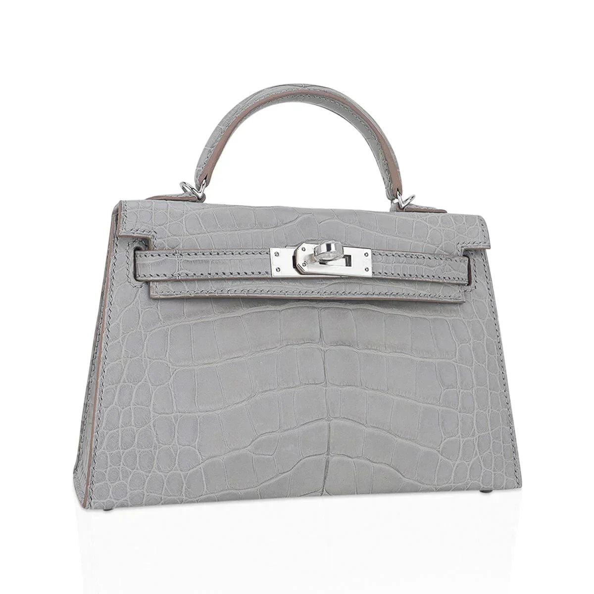 Limited Edition Mini Kelly 20 Sellier Matte Gris Perle Alligator Bag Palladium Hardware