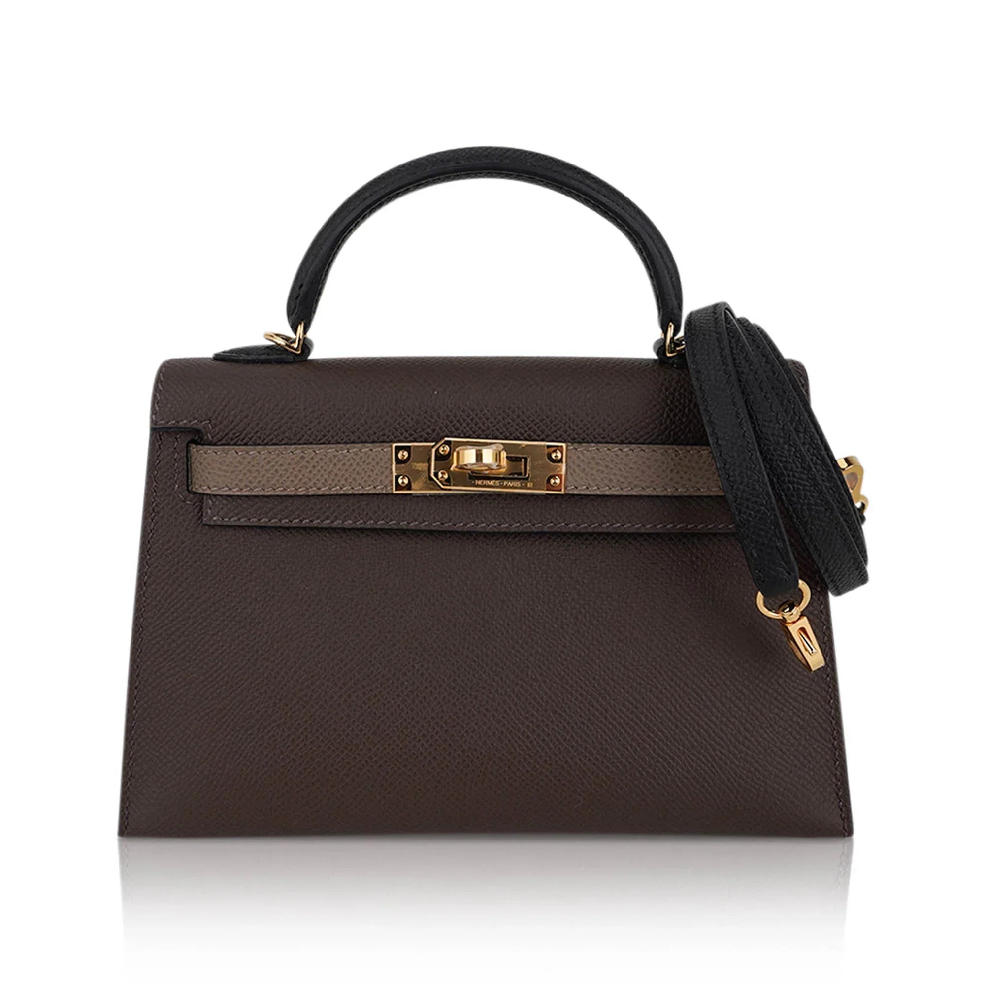 Special Order HSS Mini Kelly 20 Sellier Bag Ecorce Etoupe and Black with Gold Hardware