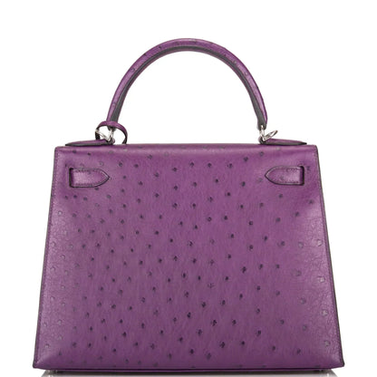Kelly Violine Sellier Ostrich with Palladium Hardware