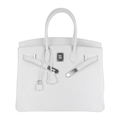 Birkin 35 Bag White Clemence Leather with Palladium Hardware