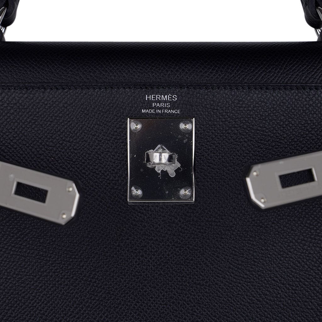 Kelly 28 Sellier Bag Black Epsom Leather with Palladium Hardware