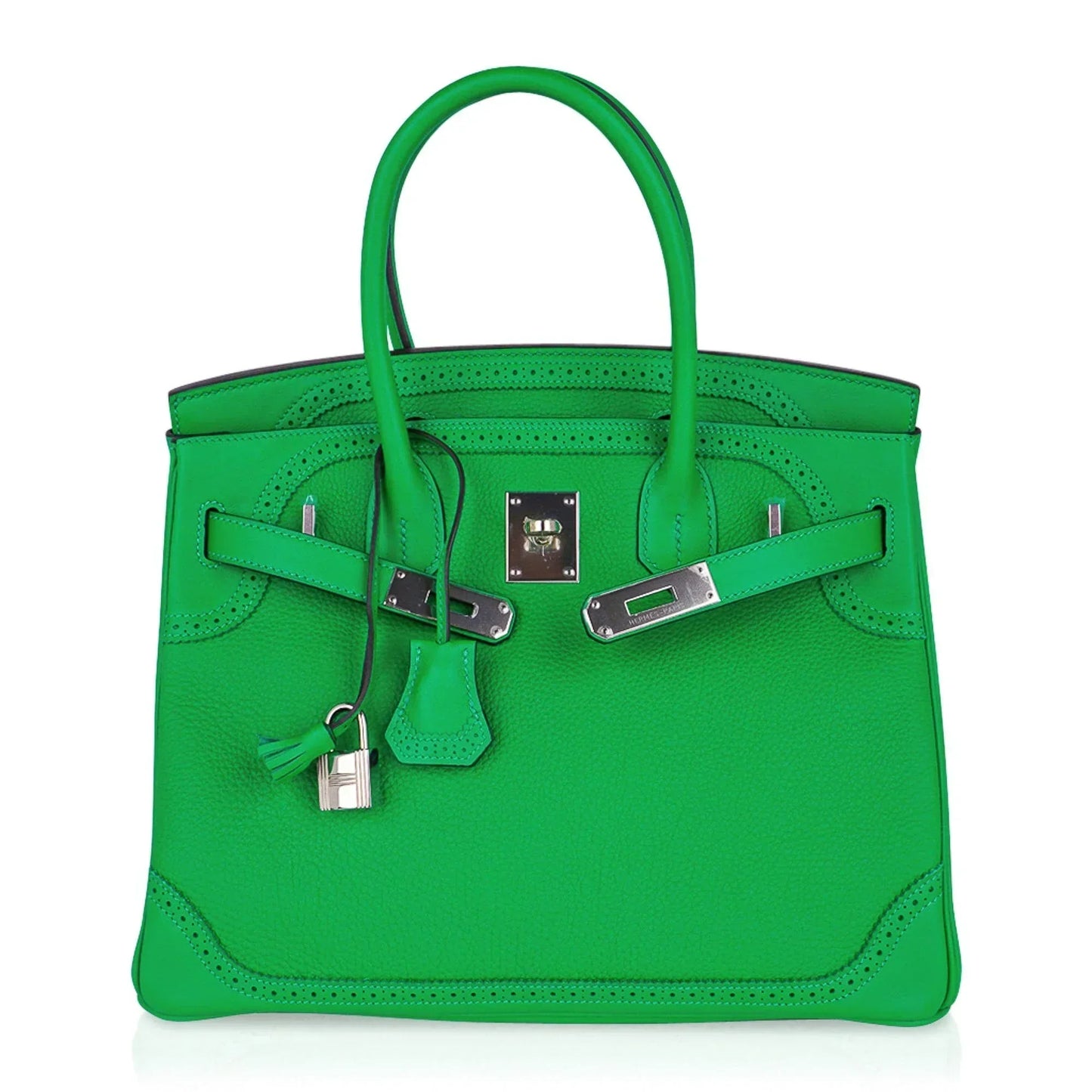 Birkin 30 Ghillies Limited Edition Bag Bamboo Palladium Hardware New w/Box