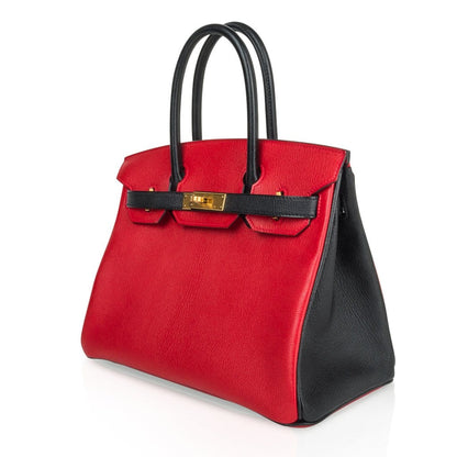 Birkin HSS 30 Bag Rouge Casaque and Black Chevre Brushed Gold Hardware