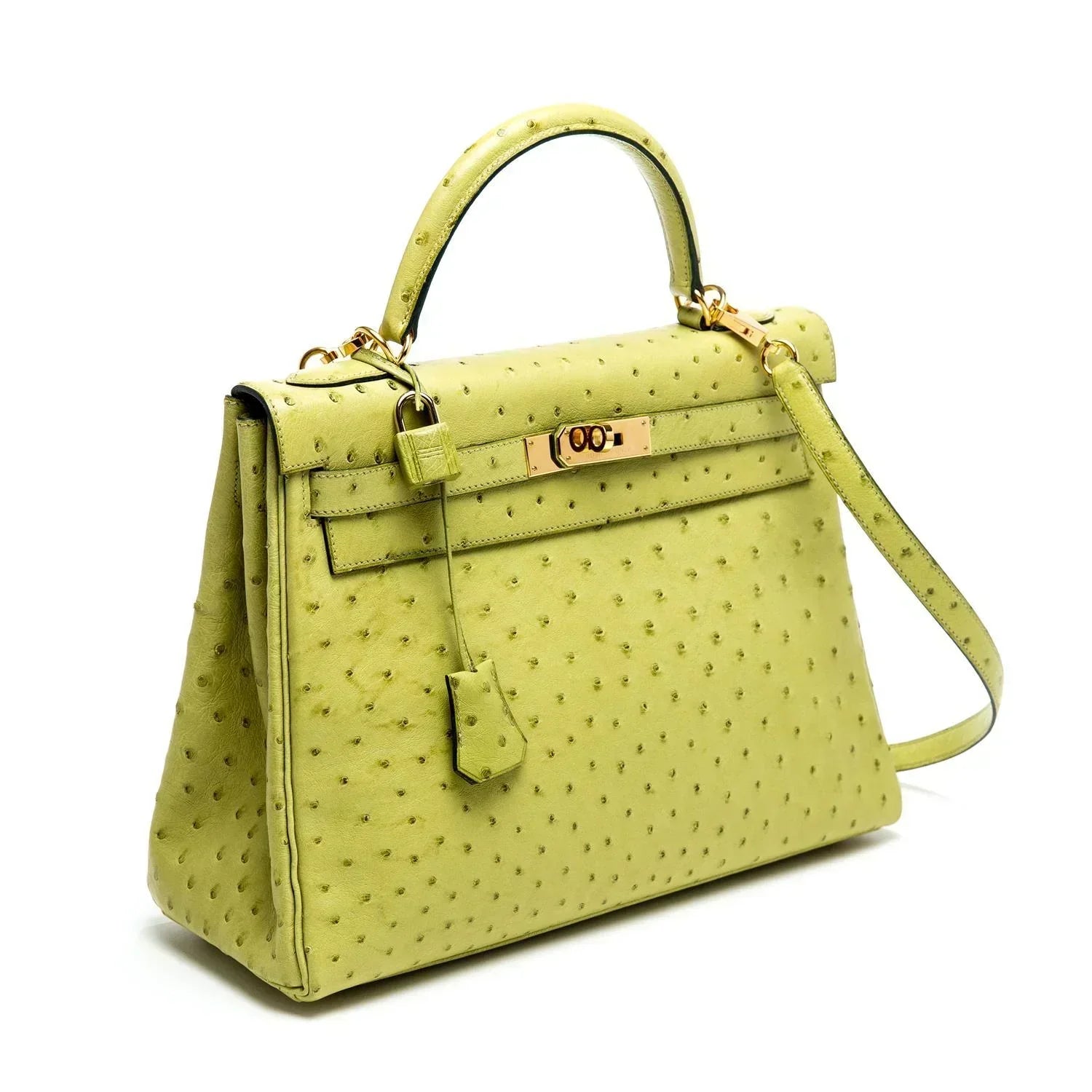 Kelly 32 ostrich handbag Green Ostrich gold Hardware