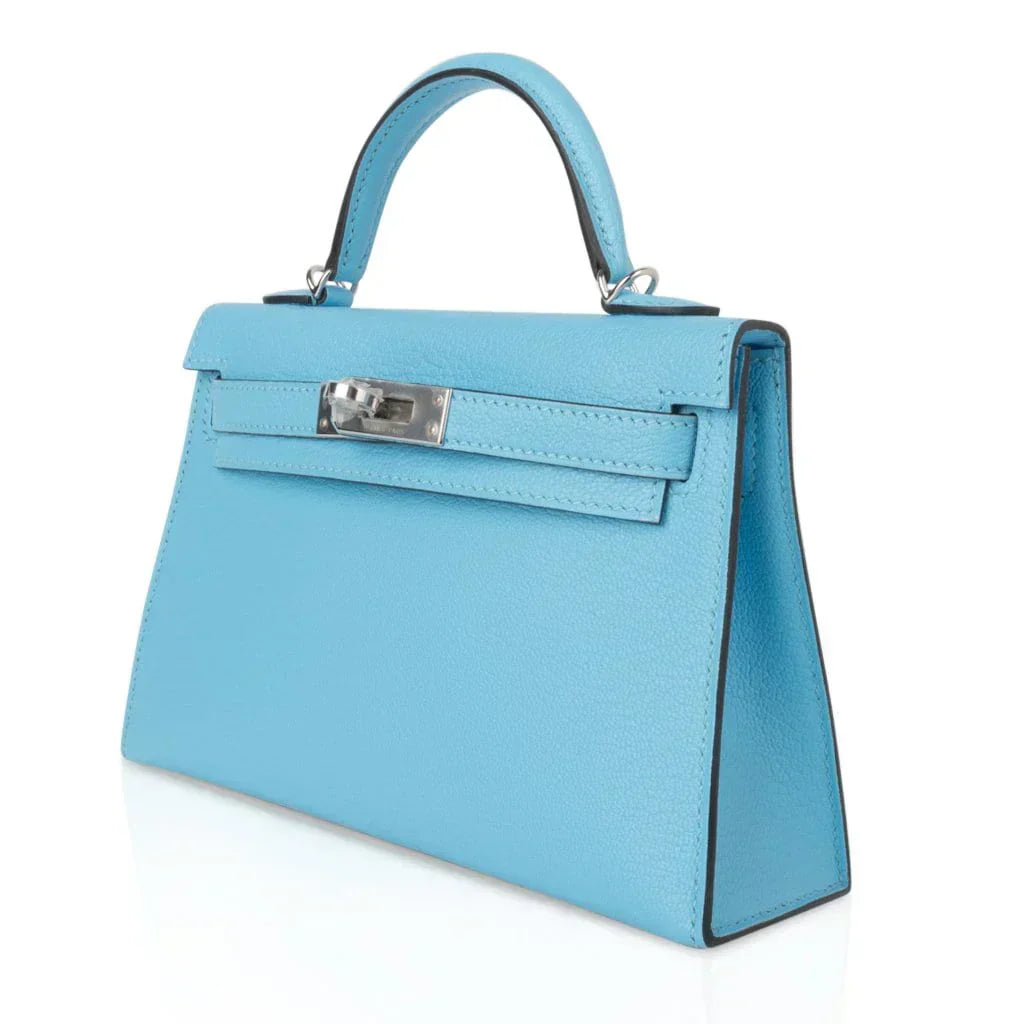 Kelly 20 Mini Sellier Bag Rare Blue Celeste Chevre Palladium