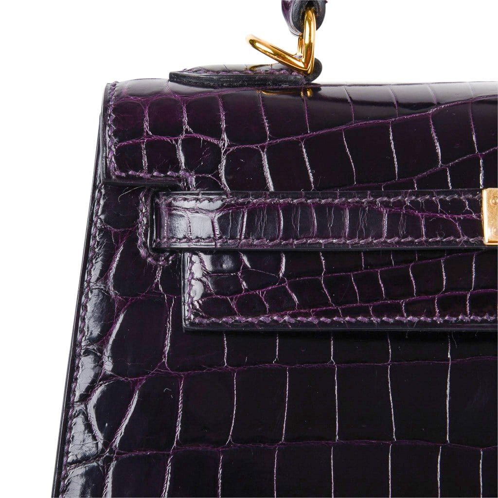 Kelly 25 Bag Sellier Crocodile Prunoir Gold Hardware