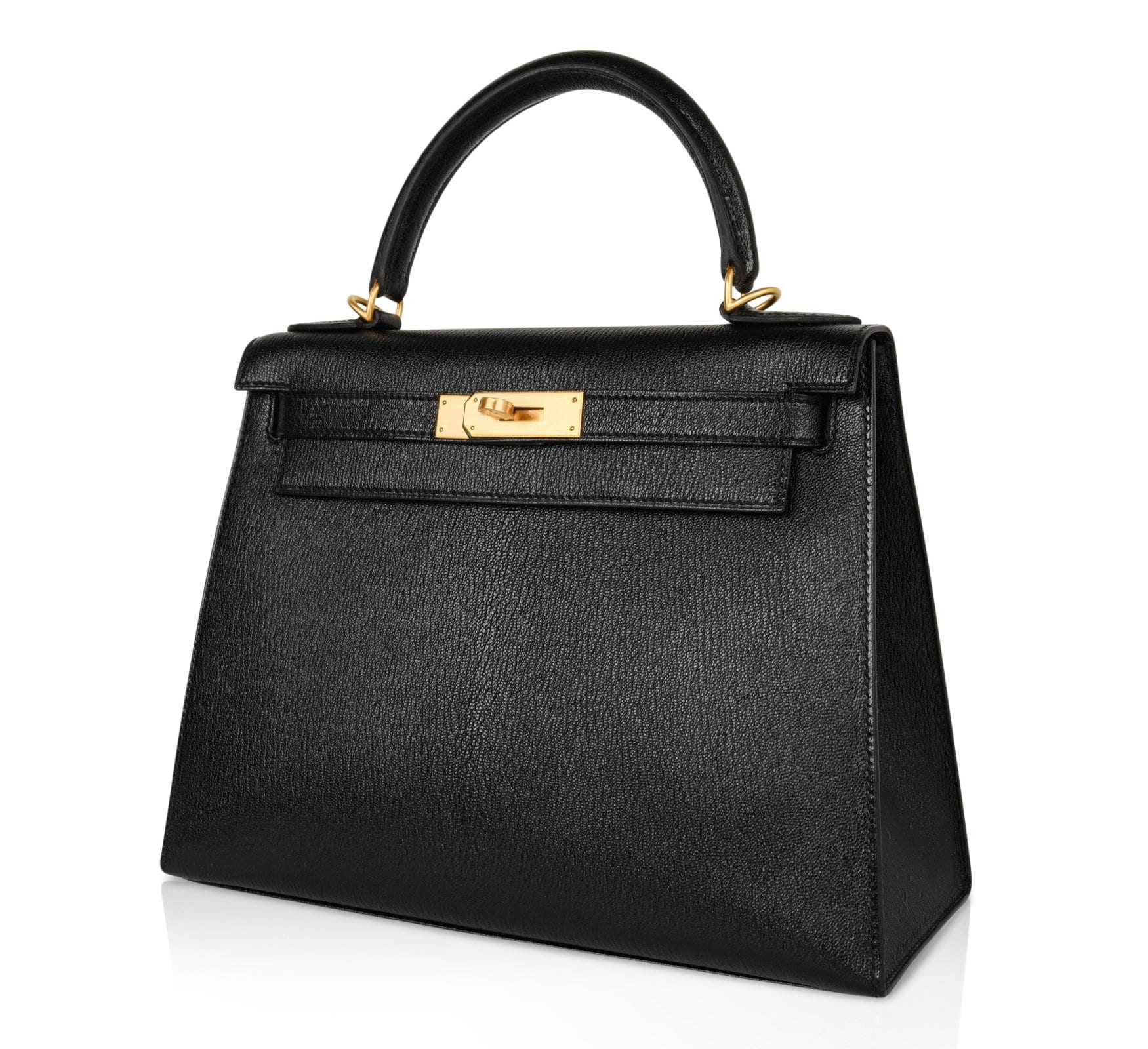 Kelly HSS 28 Bag Sellier Black Chevre Vermillion Interior Brushed Gold