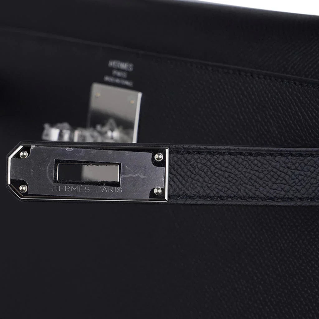 Kelly 28 Sellier Bag Black Epsom Leather with Palladium Hardware