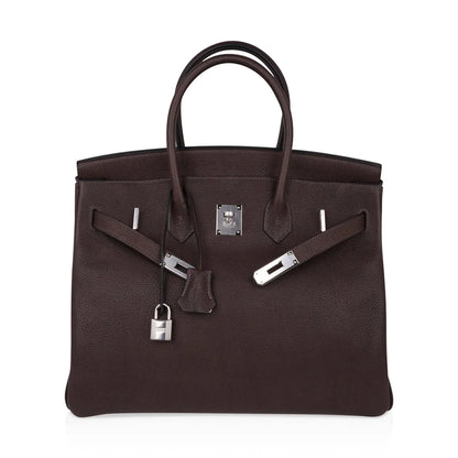 Birkin 35 Bag Ebene Barenia Faubourg Leather with Palladium Hardware