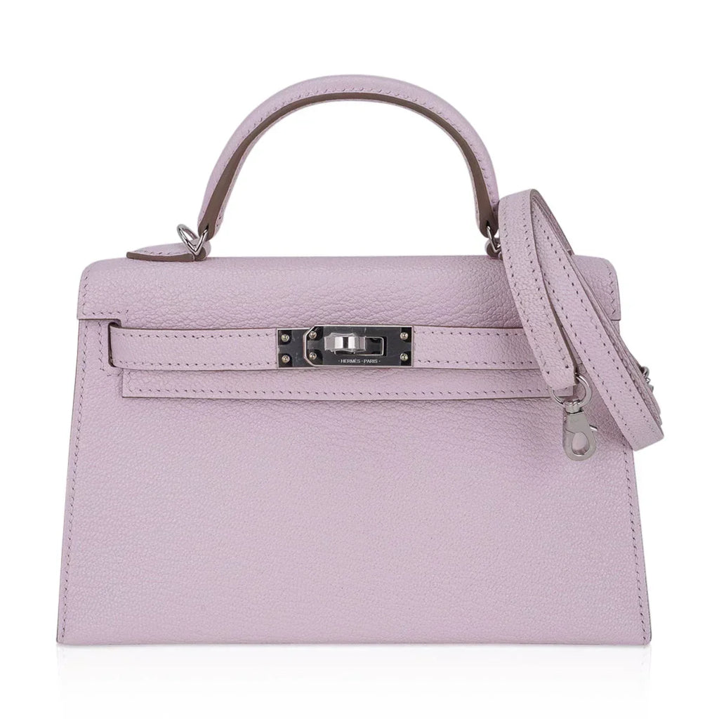 Mini Kelly 20 Bag Sellier Mauve Pale Chevre Leather with Palladium Hardware