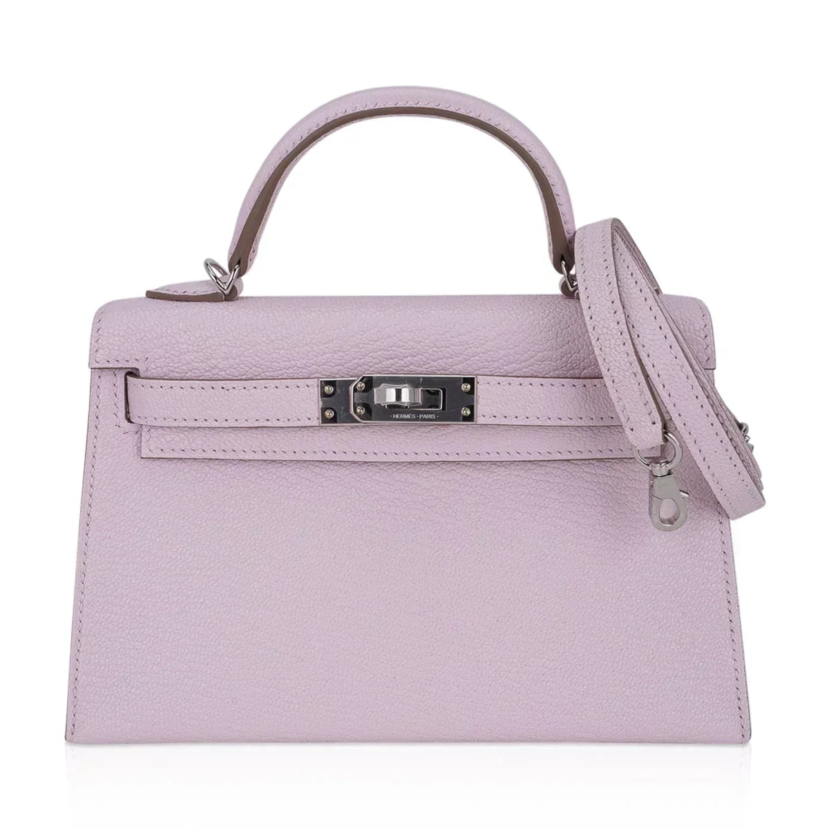Mini Kelly 20 Bag Sellier Mauve Pale Chevre Leather with Palladium Hardware