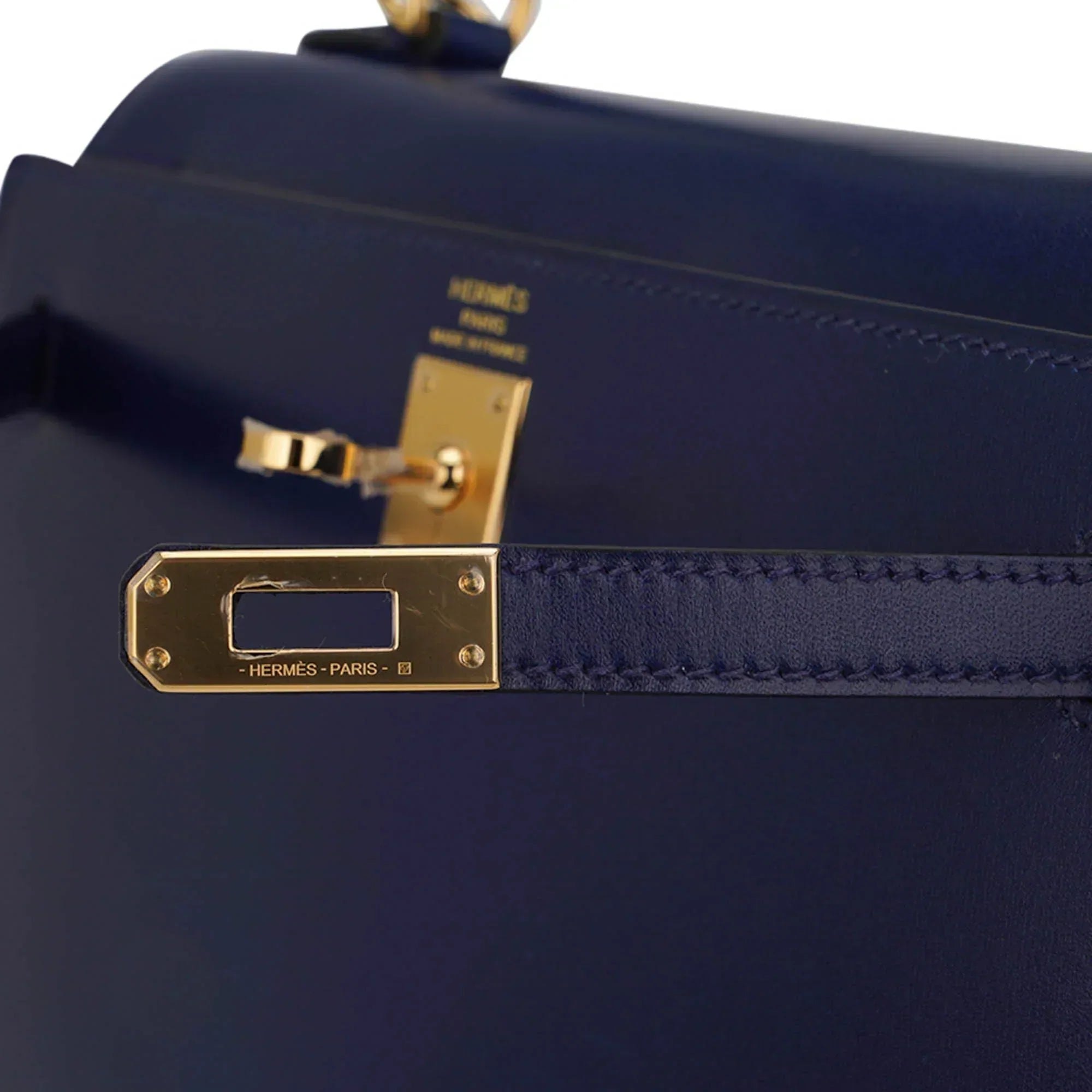 Kelly Sellier 25 Bag Blue Sapphire Box Leather with Gold Hardware