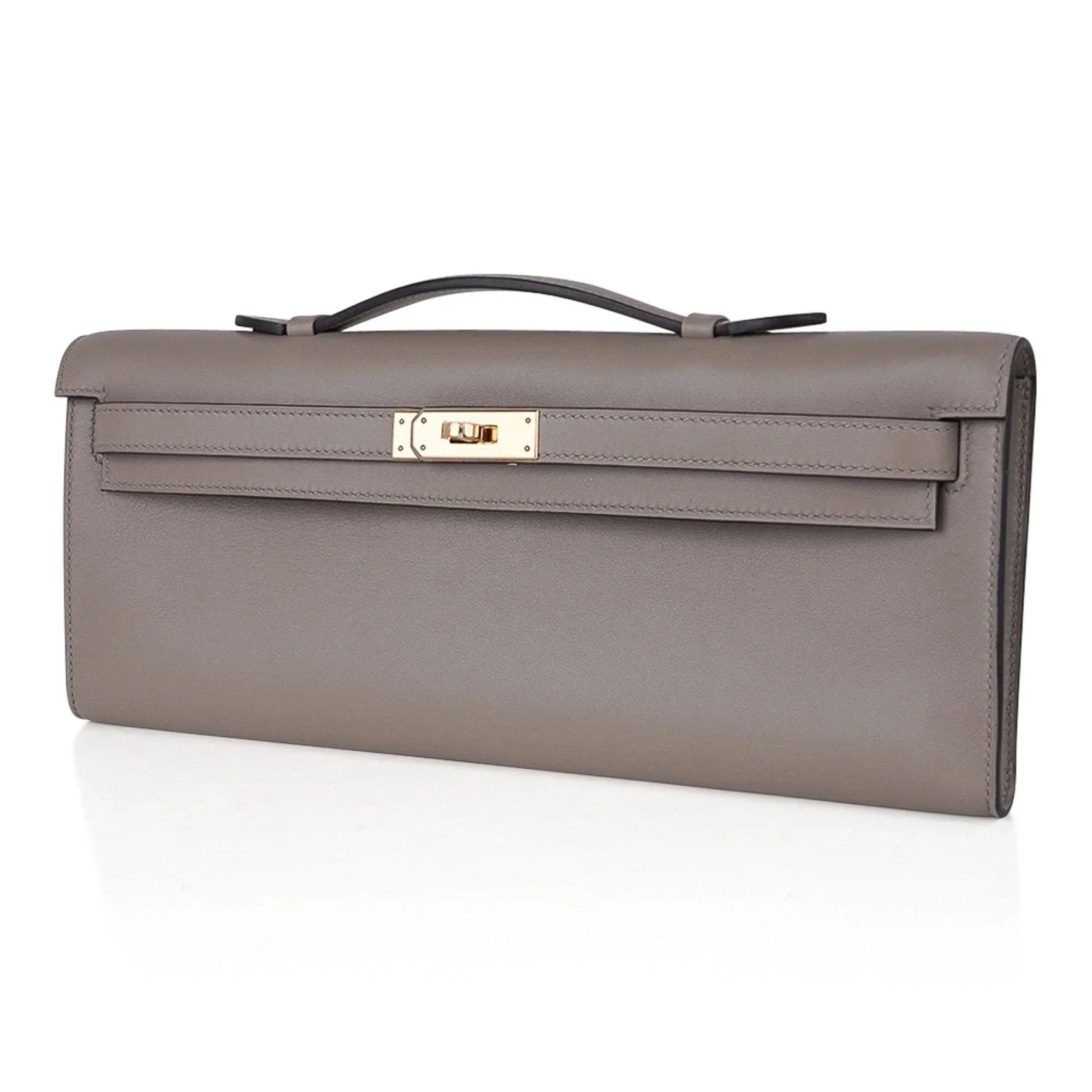 Kelly Cut Bag Gris Asphalte Gray Clutch Swift Gold Hardware