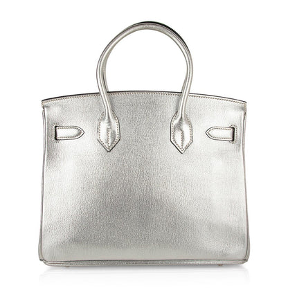 Limited Edition Birkin 30 Bag Silver Metallic Chevre Leather with Palladium Hardware