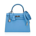 Kelly Sellier 25 Bag Blue Celeste Palladium Epsom Leather