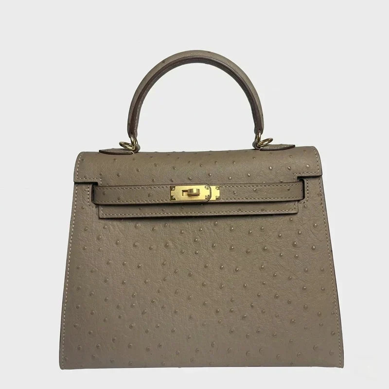 Kelly II Mini Gris Tourterelle Ostrich Gold Hardware