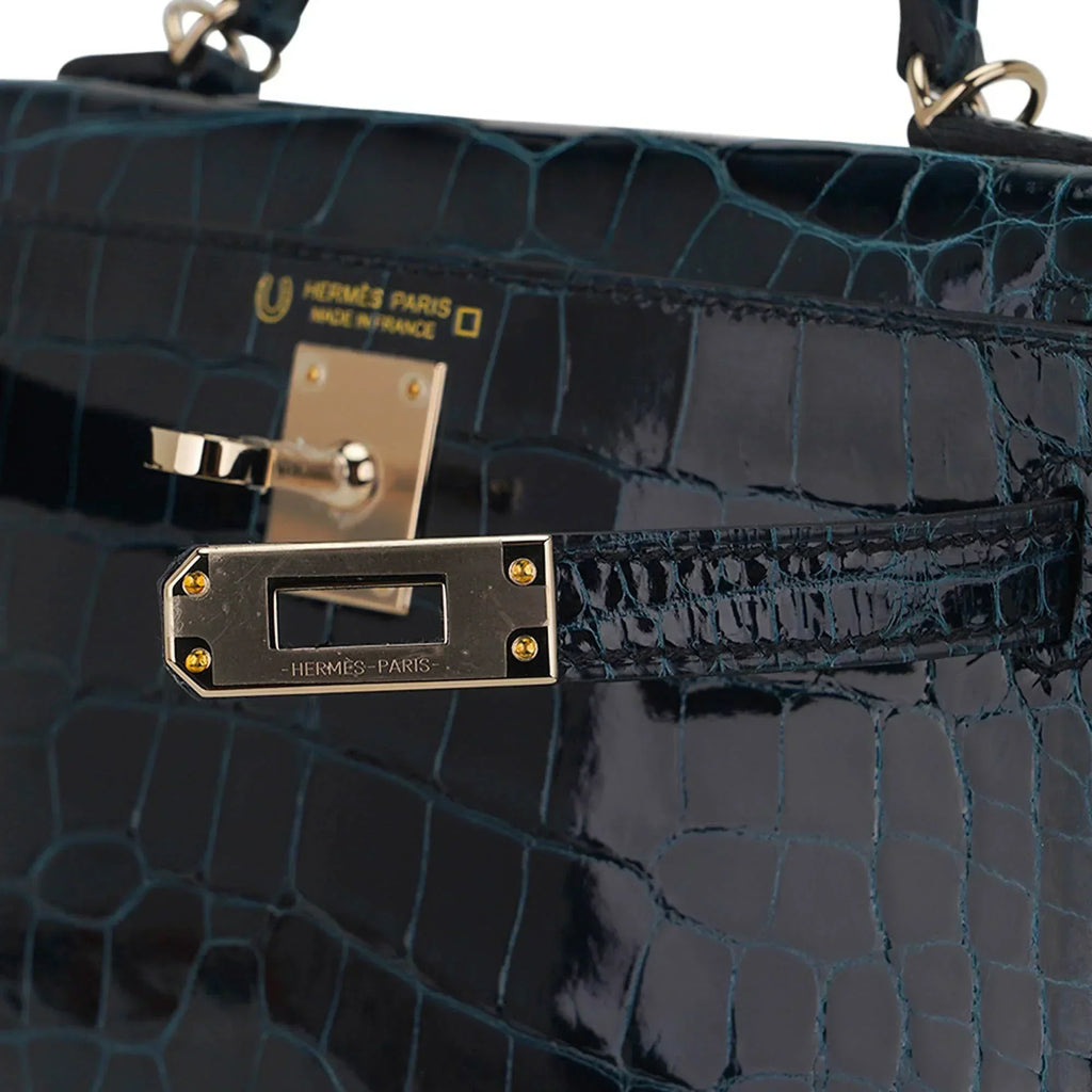 Limited Edition Verso Mini Kelly 20 Sellier Bag Vert Rousseau & Blue Paon Alligator with Permabrass Hardware