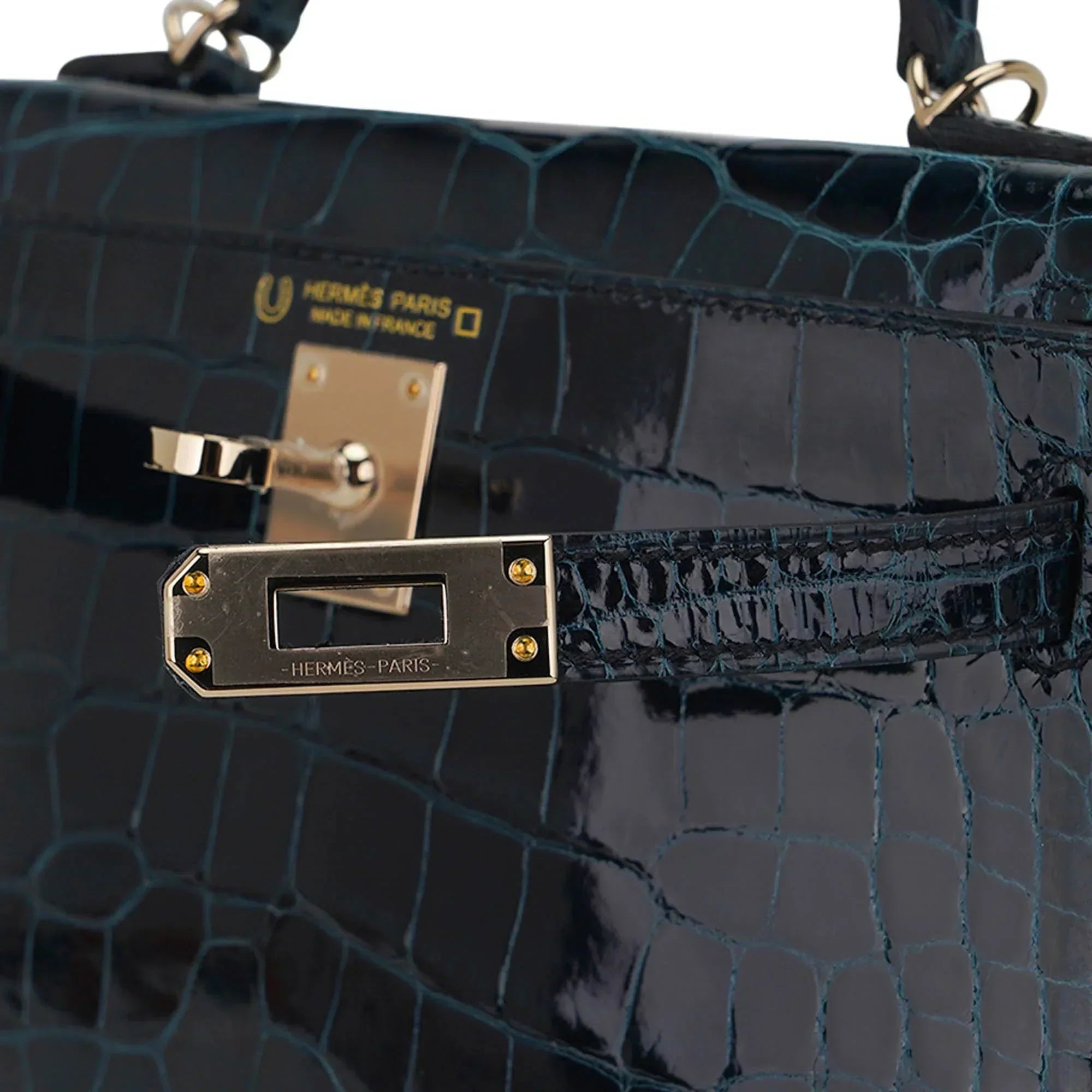 Limited Edition Verso Mini Kelly 20 Sellier Bag Vert Rousseau & Blue Paon Alligator with Permabrass Hardware