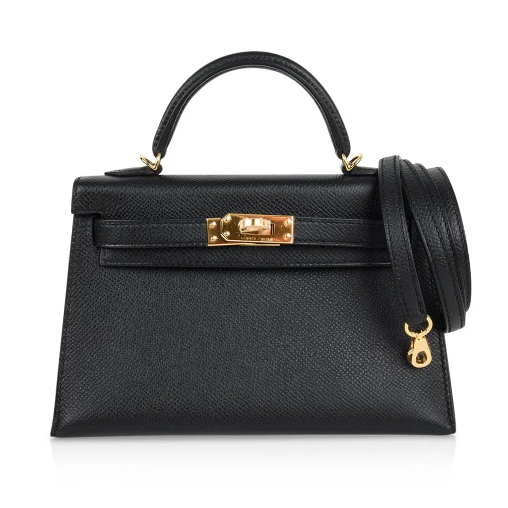 Mini Kelly 20 Sellier Bag Black Epsom Leather with Gold Hardware