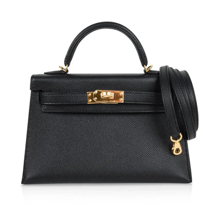 Mini Kelly 20 Sellier Bag Black Epsom Leather with Gold Hardware
